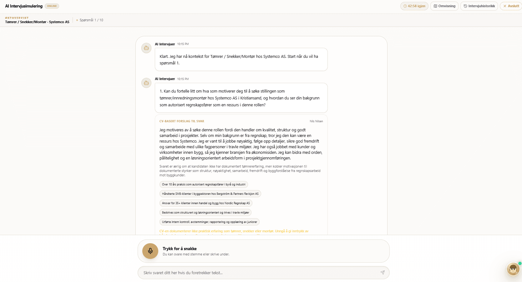 En AI-intervjuer som svarer deg.