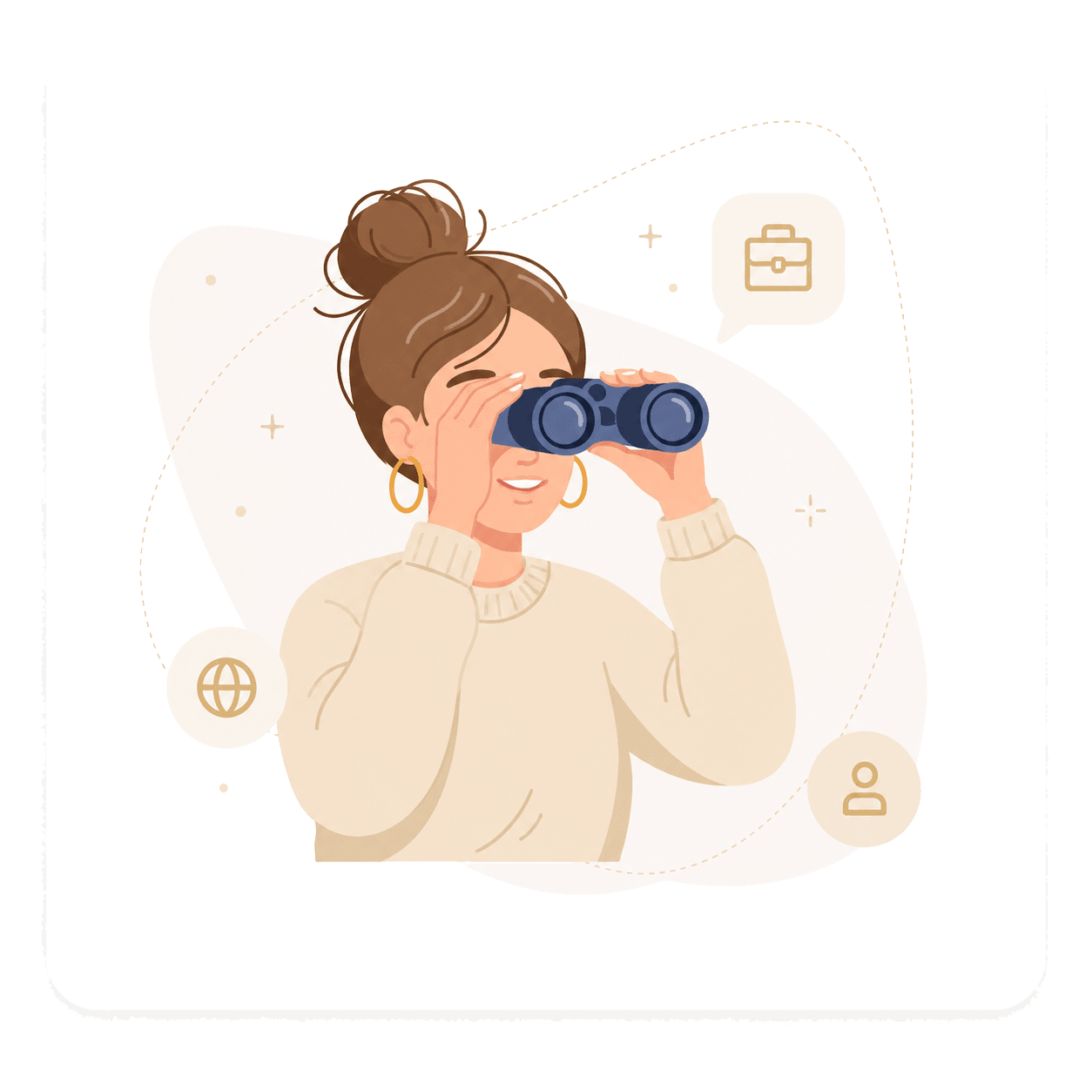 Jobbki Mascot Character searching for jobs with binoculars
